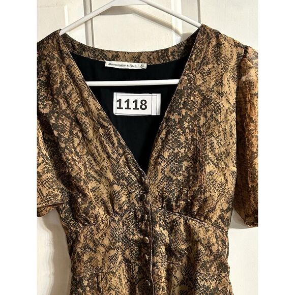 Abercrombie & Fitch Dress Women’s XS Brown Snakeskin Print Buttons Tie in Back - Picture 14 of 14